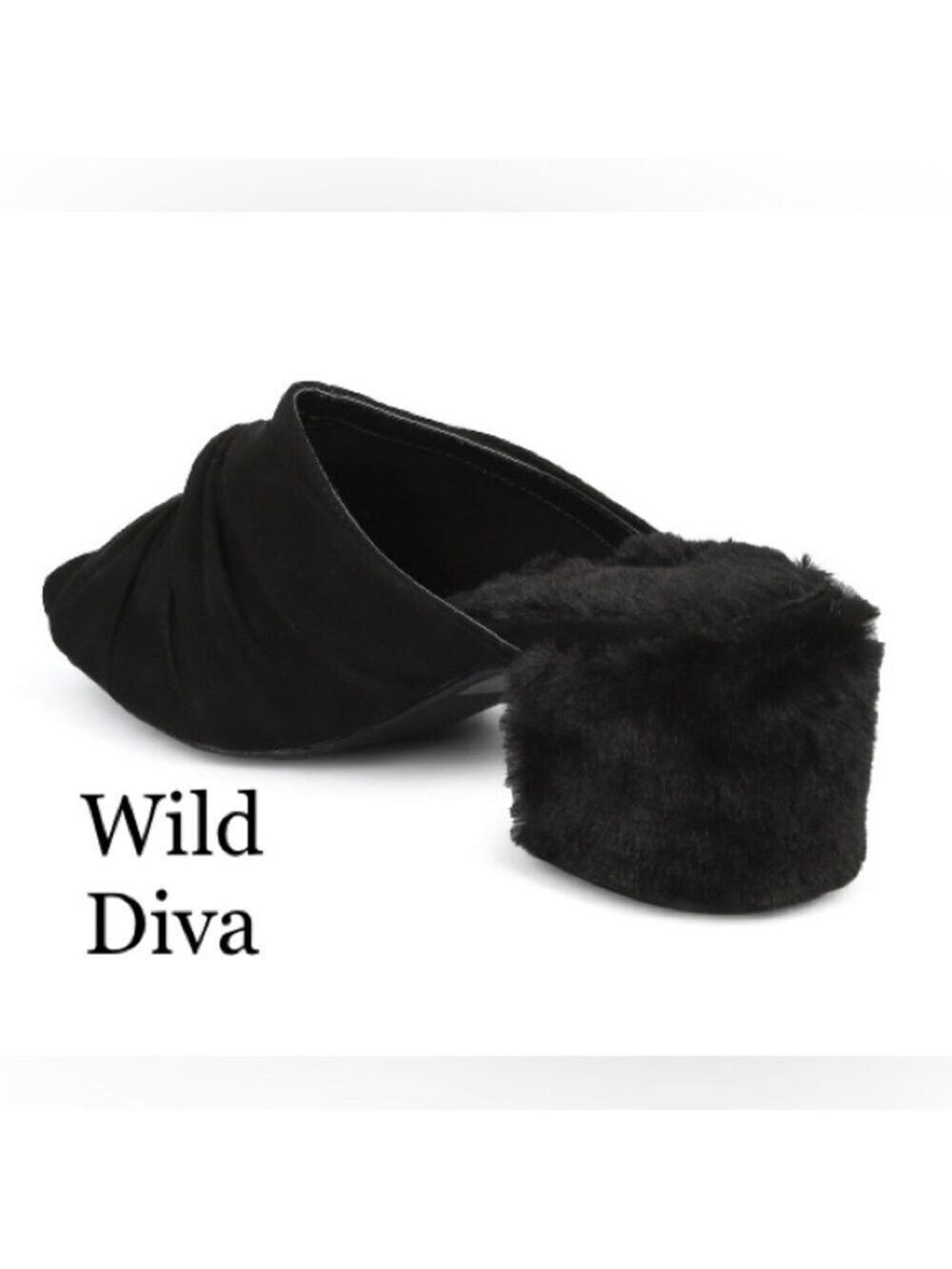 NWOT Wild Diva Larina-39 Vegan Suede Peep Toe
Faux Fur Block Heel Mule W10